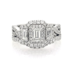 Previously Owned Neil Lane Emerald-Cut Diamond Three-Stone Bridal Set 1-7/8 ct tw 14K White Gold Size 5.75