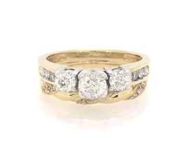 Previously Owned Round-Cut Diamond Three-Stone Bridal Set 1 ct tw 10K Two-Tone Gold Size 6.5