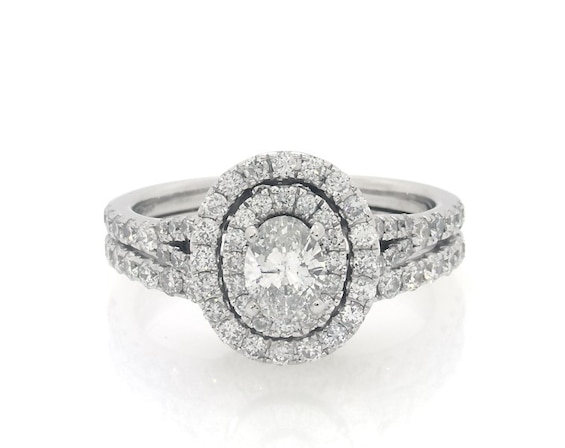 Previously Owned Neil Lane Oval-Cut Diamond Double Halo Bridal Set 1-1/2 ct tw 14K White Gold Size