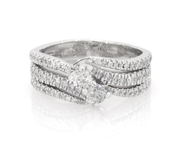 Previously Owned Round-Cut Diamond Two-Stone Bridal Set 3/4 ct tw 14K White Gold Size 7.5