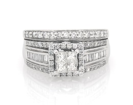Previously Owned Princess-Cut Quad Diamond Bridal Set 1-1/8 ct tw 14K White Gold Size 6.75
