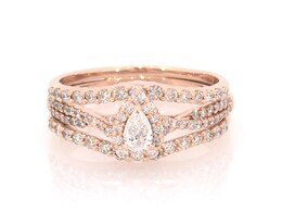 Previously Owned Pear-Shaped Diamond Halo Bridal Set 7/8 ct tw 14K Rose Gold Size 8