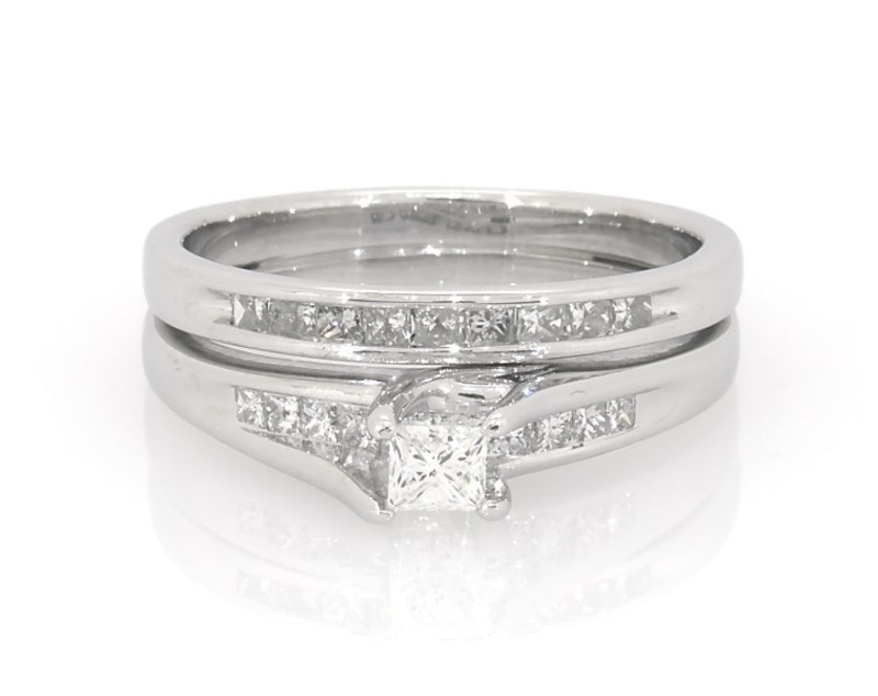 Main Image 1 of Previously Owned Princess-Cut Diamond Bridal Set 5/8 ct tw 10K White Gold Size 8