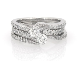 Previously Owned Round-Cut Diamond Two-Stone Bridal Set 1-1/5 ct tw 14K White Gold Size 7.75