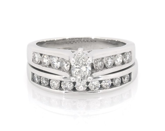 Previously Owned Marquise-Cut Diamond Bridal Set 1-1/6 ct tw 14K White Gold Size 7