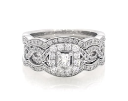 Previously Owned Neil Lane Princess-Cut Diamond Twist Shank Bridal Set 1 ct tw 14K White Gold Size 6.75
