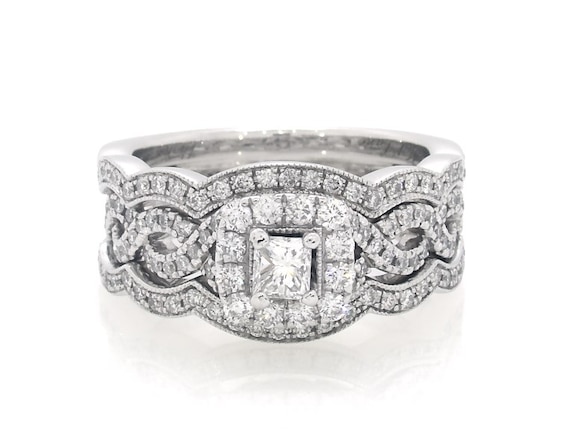 Previously Owned Neil Lane Princess-Cut Diamond Twist Shank Bridal Set 1 ct tw 14K White Gold Size 6.75
