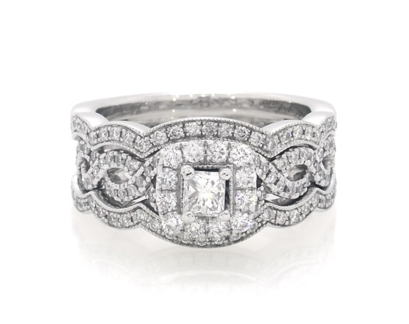 Main Image 1 of Previously Owned Neil Lane Princess-Cut Diamond Twist Shank Bridal Set 1 ct tw 14K White Gold Size 6.75