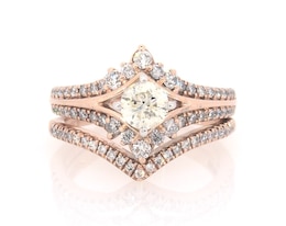 Previously Owned Round-Cut Diamond Chevron Bridal Set 1 ct tw 14K Two-Tone Gold Size 5.75