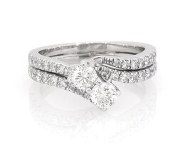 Previously Owned Round-Cut Diamond Two-Stone Bridal Set 1-1/8 ct tw 14K White Gold Size 7.25