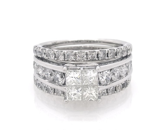 Previously Owned Princess-Cut Quad Diamond Bridal Set 2-3/4 ct tw 14K White Gold Size 7.25