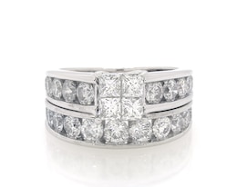 Previously Owned Diamond Bridal Set 3 ct tw Princess-cut 14K White Gold Size 6.5