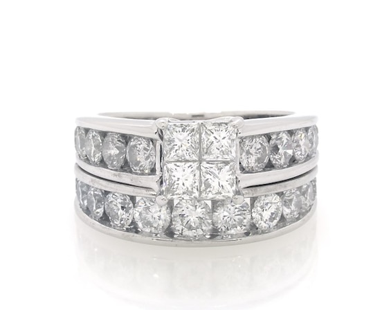 Previously Owned Diamond Bridal Set 3 ct tw Princess-cut 14K White Gold Size