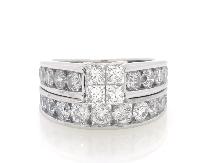 Main Image 1 of Previously Owned Diamond Bridal Set 3 ct tw Princess-cut 14K White Gold Size 6.5