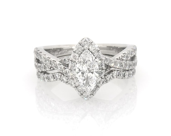 Previously Owned Neil Lane Marquise-Cut Diamond Halo Bridal Set 1-1/2 ct tw 14K White Gold Size 6.75