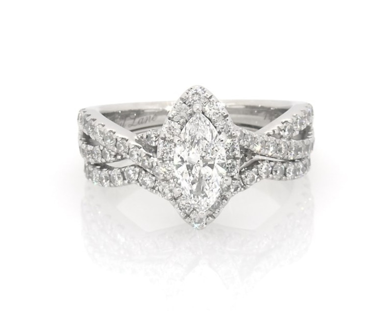 Main Image 1 of Previously Owned Neil Lane Marquise-Cut Diamond Halo Bridal Set 1-1/2 ct tw 14K White Gold Size 6.75