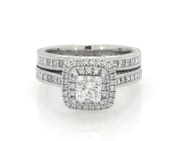 Previously Owned Neil Lane Princess-Cut Diamond Double Halo Bridal Set 2-1/6 ct tw 14K White Gold Size 7.5