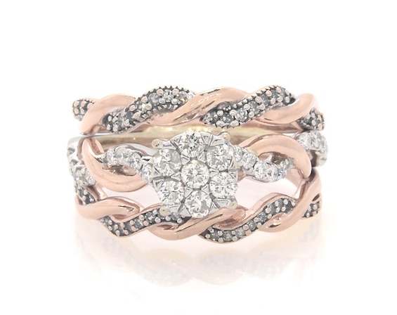 Previously Owned Round-Cut Multi-Diamond Bridal Set 5/8 ct tw 10K Two-Tone Gold Size 6