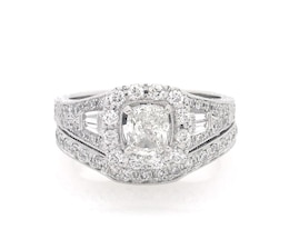 Previously Owned Neil Lane Cushion-Cut Diamond Halo Bridal Set 1-3/4 ct tw 14K White Gold Size 6