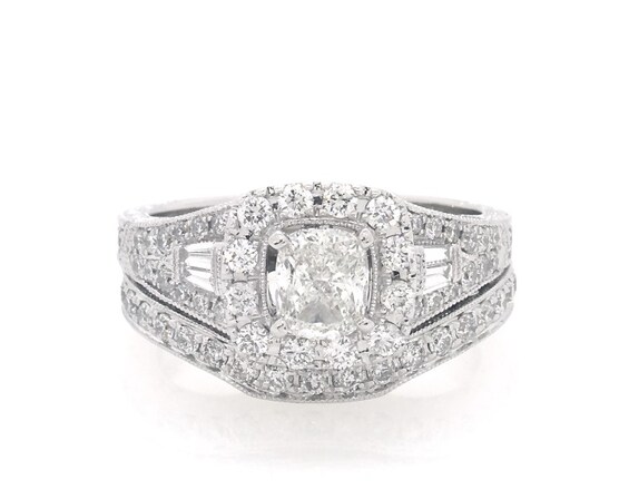 Previously Owned Neil Lane Cushion-Cut Diamond Halo Bridal Set 1-3/4 ct tw 14K White Gold Size 6