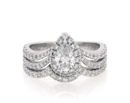 Previously Owned Neil Lane Studio Pear-Shaped Diamond Halo Bridal Set 1-1/3 ct tw 14K White Gold Size 5