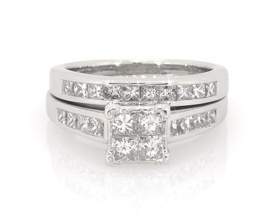Previously Owned Princess-Cut Quad Diamond Bridal Set 1-1/6 ct tw 14K White Gold Size