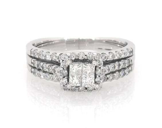 Previously Owned Diamond Bridal Set 3/4 ct tw Princess-cut 14K White Gold Size