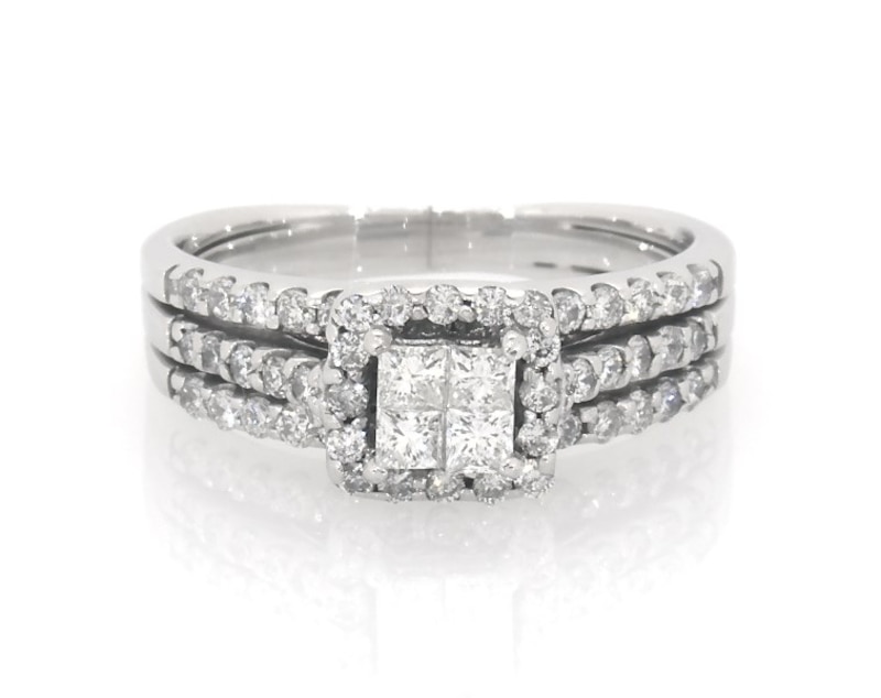 Main Image 1 of Previously Owned Diamond Bridal Set 3/4 ct tw Princess-cut 14K White Gold Size 5.25