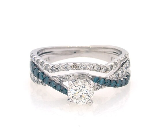 Previously Owned Round-Cut White & Blue Diamond Bridal Set 7/8 ct tw 14K Gold 8