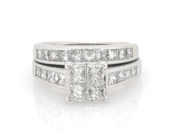 Previously Owned Princess-Cut Quad Diamond Bridal Set 2-3/8 ct tw 14K White Gold Size 5.5