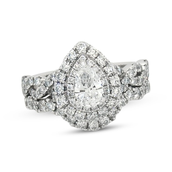 Previously Owned Neil Lane Pear-Shaped Diamond Double Halo Bridal Set 1-5/8 ct tw 14K White Gold Size 6