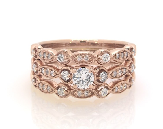 Previously Owned Adrianna Papell Round-Cut Diamond Bridal Set 1/2 ct tw 14K Rose Gold Size 7