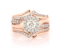 Previously Owned Round-Cut Diamond Halo Bridal Set 7/8 ct tw 14K Two-Tone Gold Size 4.75