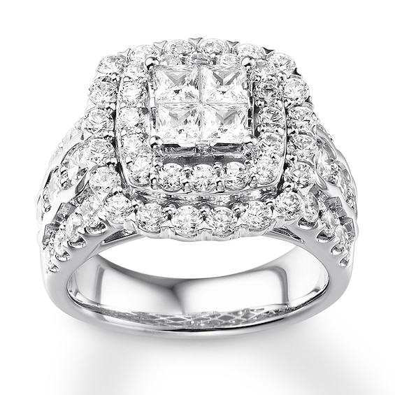 Previously Owned Diamond Engagement Ring 3 ct tw Princess/Round 14K White Gold