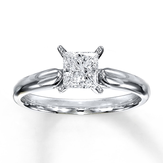 Previously Owned Diamond Solitaire Ring 3/4 carat Princess-cut 14K White Gold (K/I2)