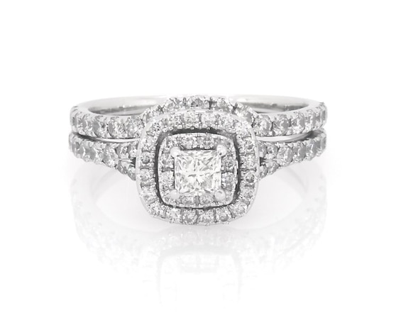 Previously Owned Neil Lane Princess-Cut Diamond Double Halo Bridal Set 1-1/3 ct tw 14K White Gold Size 7