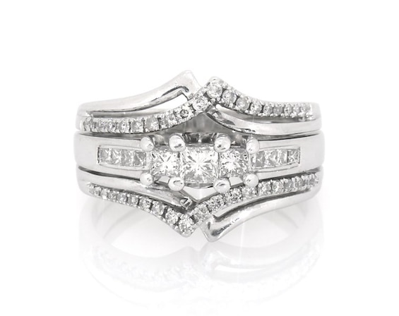 Previously Owned Princess-Cut Three-Stone Diamond Bridal Set 5/8 ct tw 14K White Gold Size 7.5