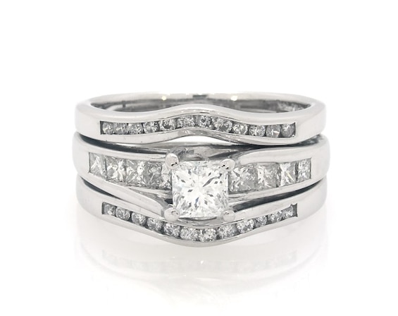 Previously Owned Princess-Cut Diamond Bridal Set 1-1/5 ct tw 14K White Gold Size 6.5