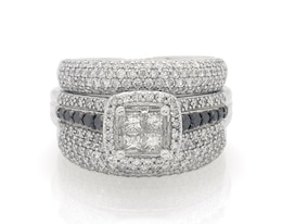 Previously Owned Princess-Cut Quad Black & White Diamond Bridal Set 1-5/8 ct tw 14K White Gold Size 7.25