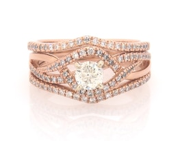 Previously Owned Round-Cut Diamond Bypass Bridal Set 7/8 ct tw 14K Rose Gold Size 7