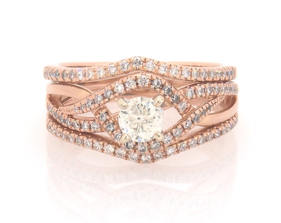 Previously Owned Round-Cut Diamond Bypass Bridal Set 7/8 ct tw 14K Rose Gold Size 7