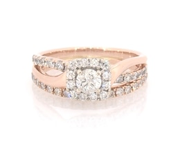 Previously Owned Round-Cut Diamond Halo Bridal Set 7/8 ct tw 10K Rose Gold, 14K Rose & White Gold Size 6