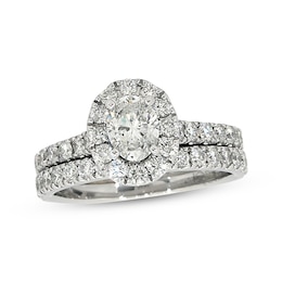 Previously Owned Neil Lane Oval-Cut Diamond Halo Bridal Set 1-7/8 ct tw 14K White Gold Size 5.5