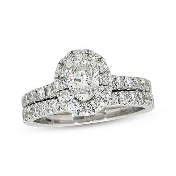 Previously Owned Neil Lane Oval-Cut Diamond Halo Bridal Set 1-7/8 ct tw 14K White Gold Size 5.5