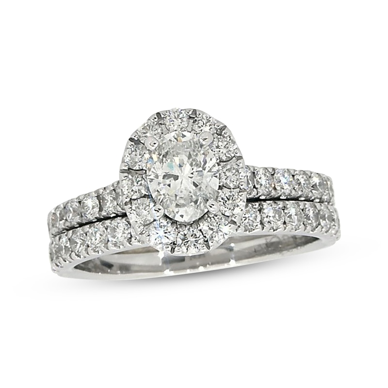 Main Image 1 of Previously Owned Neil Lane Oval-Cut Diamond Halo Bridal Set 1-7/8 ct tw 14K White Gold Size 5.5