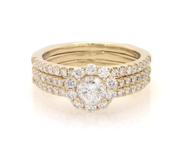 Previously Owned Round-Cut Diamond Halo Bridal Set 1-3/8 ct tw 14K Yellow Gold Size 8