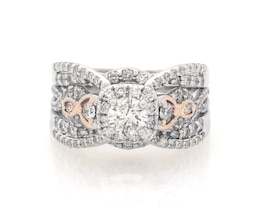 Previously Owned Round-Cut Diamond Halo Bridal Set 1-3/8 ct tw 14K Two-Tone Gold Size 7.75