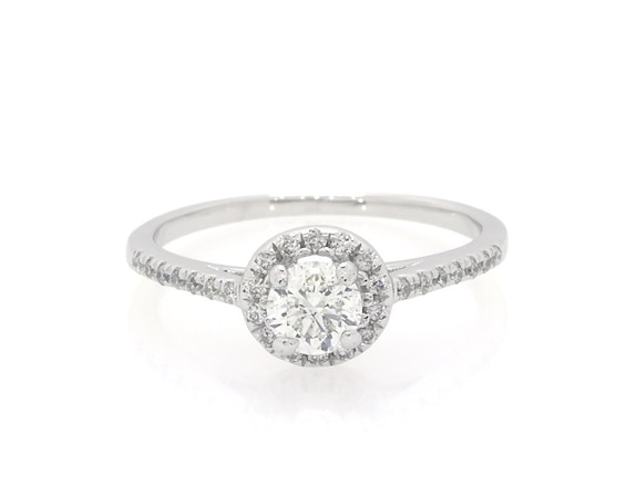 Previously Owned Round-Cut Diamond Halo Engagement Ring 1/2 ct tw 14K White Gold Size 5.75