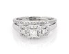 Thumbnail Image 1 of Previously Owned Princess-Cut Diamond Three-Stone Halo Bridal Set 7/8 ct tw 14K White Gold Size 9