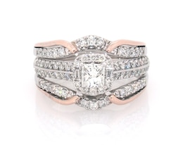 Previously Owned Princess-Cut Diamond Halo Bridal Set 1 ct tw 14K Two-Tone Gold Size 6